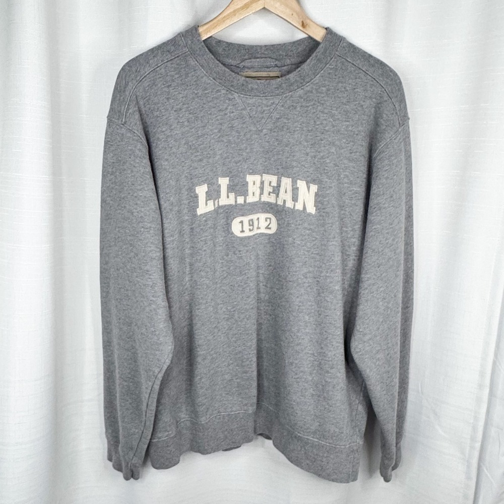 L.L.Bean Mens Medium Gray Sherpa Lined Sweatshirt 1912 Logo Crewneck Fleece EUC